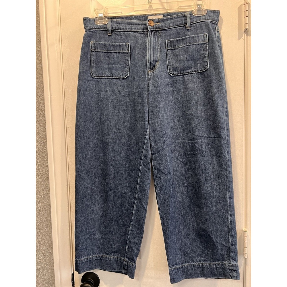 LOFT Outlet High Rise Wide Leg Crop Jeans Size 29 8 Sailor Denim Patch